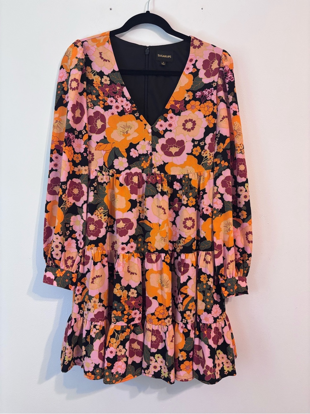 Sugar Lips Retro Floral Print Tiered Dress Size M